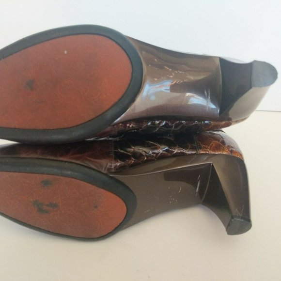 Helle Laine Womens Heels Brown Croc Patch Suede Leather Boots US 8.5-9 M EUR 39 - Picture 7 of 11